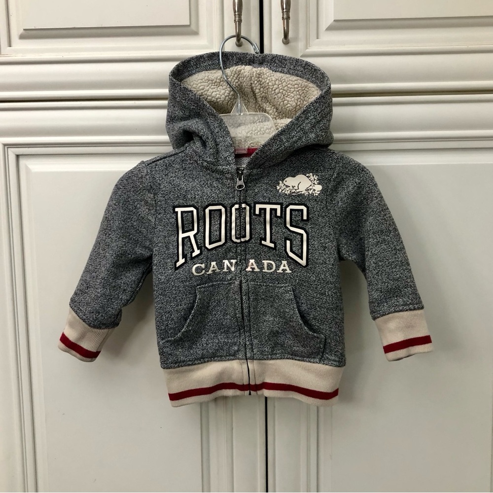 Roots Cabin logo baby zip hoodie with animal ears